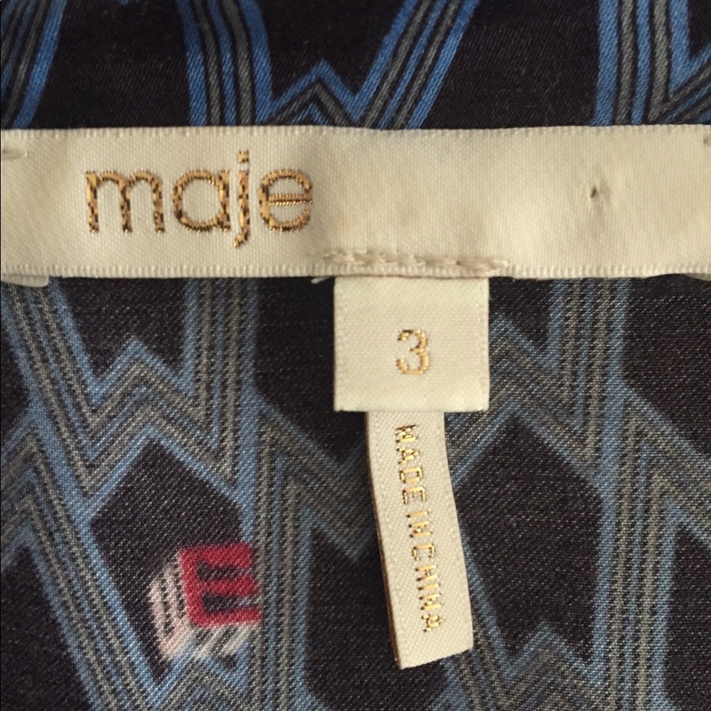 Maje Blue Multi-Spot Silk Blouse with Stripe Trim - Picture 12 of 13